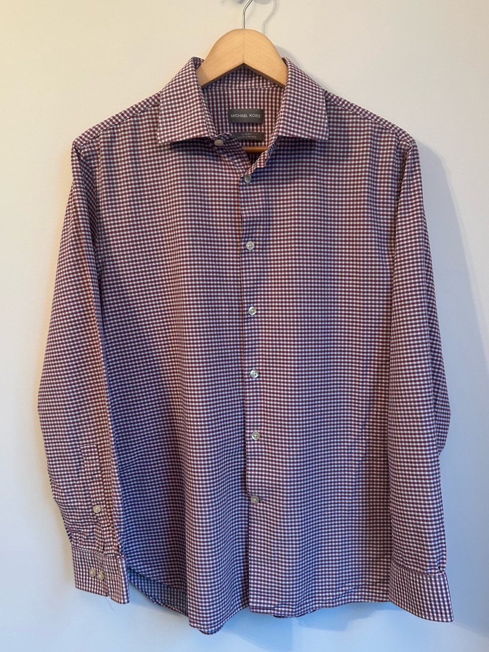 Michael Kors Slim Fit Gingham Plaid Long Sleeve Dress Shirt 16 34/35 L